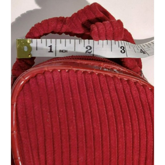 Mini Red Corduroy Cotton Full Zip Jewelry Travel Bag Bow on Handle Inside Pocket - Picture 14 of 15